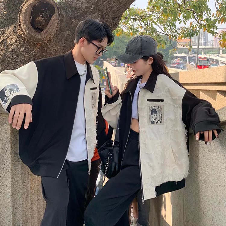 Áo khoác cặp đôi retro chắp vá simple đồ đôi áo varsity jacket bigsize áo khoác bomber nữ unisex áo varsity jacket phong cách hàn quốc áo khoác bomber