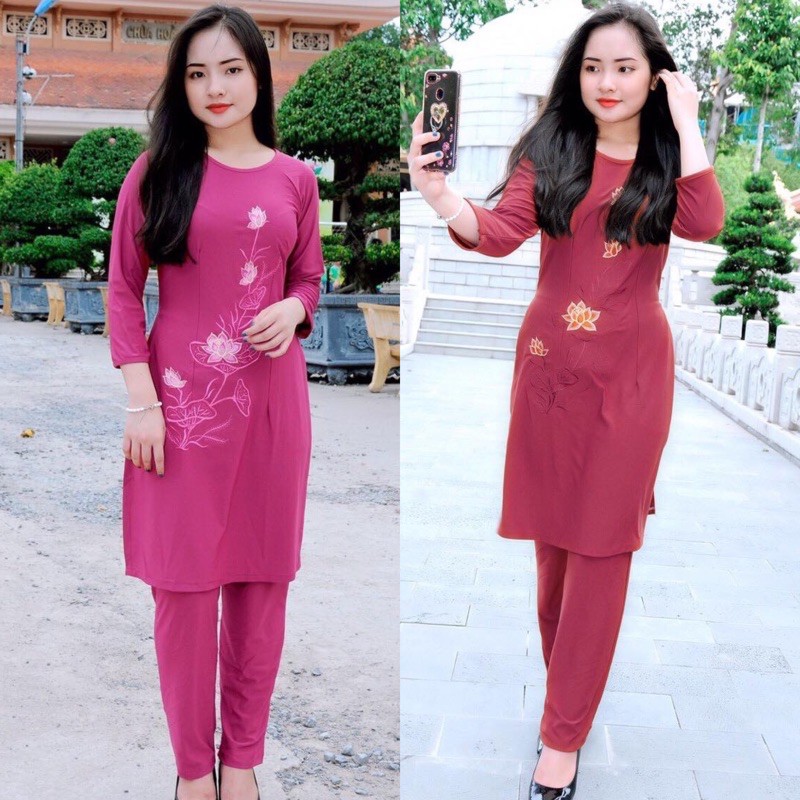 Đồ Lam Đi Chùa# CTân Viền Thêu Hoa Sa la