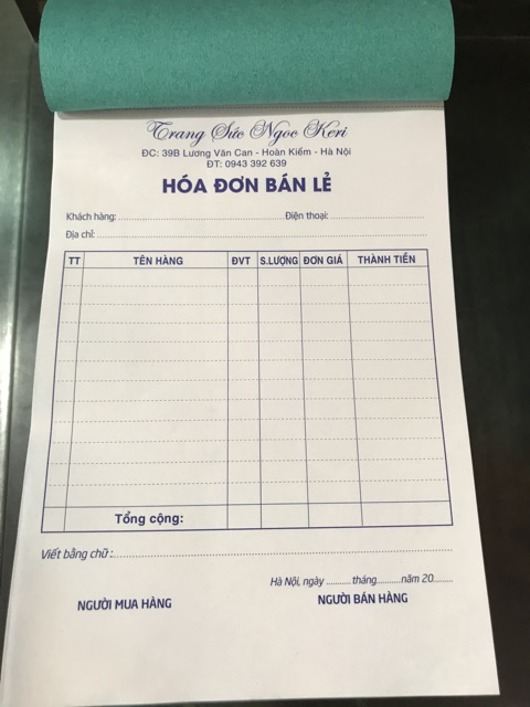 Quyển hoá đơn bán lẻ 2liên khổ A5 thiết kế và in theo yêu cầu