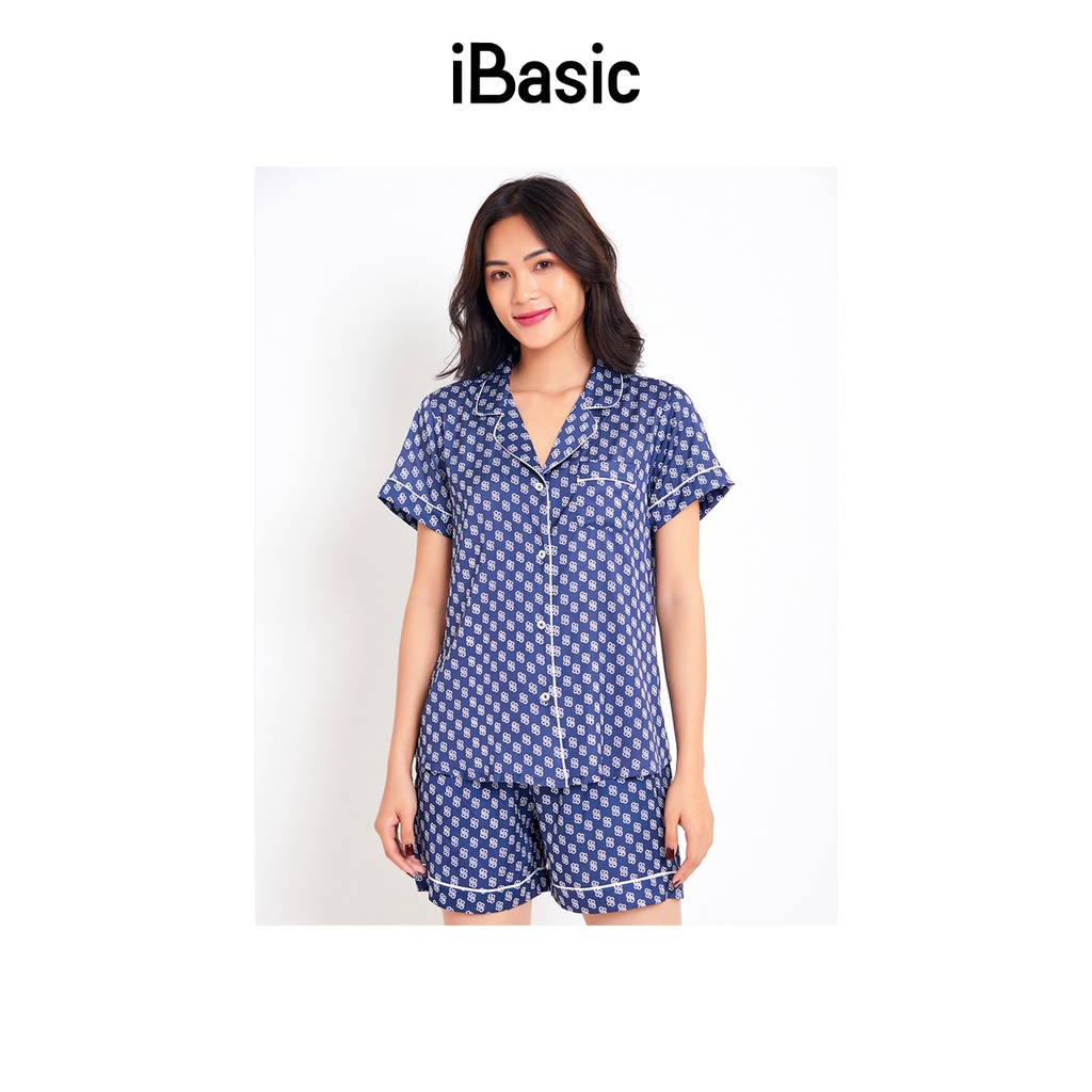 Bộ pyjama nữ lụa Satin ngắn hoạ tiết iBasic HOMW028T và HOMW028B