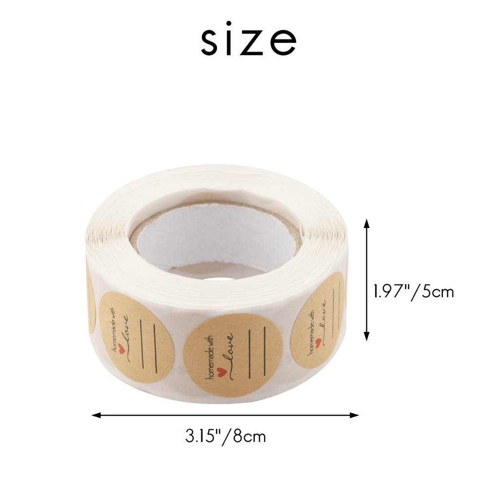 Cuộn 500 nhãn dán hình tròn 1 inch in chữ 'homemade with love' dùng làm thủ công