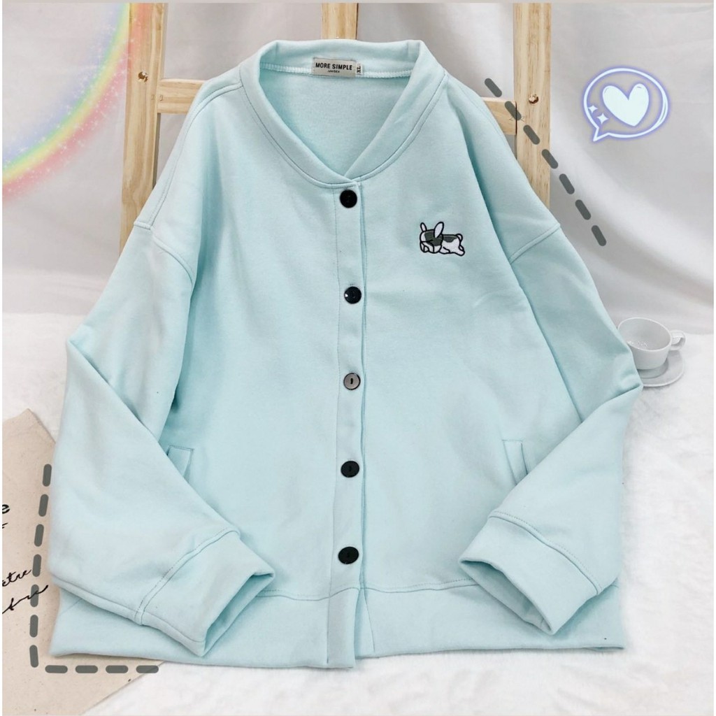 Áo khoác nỉ chống nắng Cardigan nam nữ form rộng thêu bé cún xinh đẹp Freesize mặc vừa từ 40-60kg