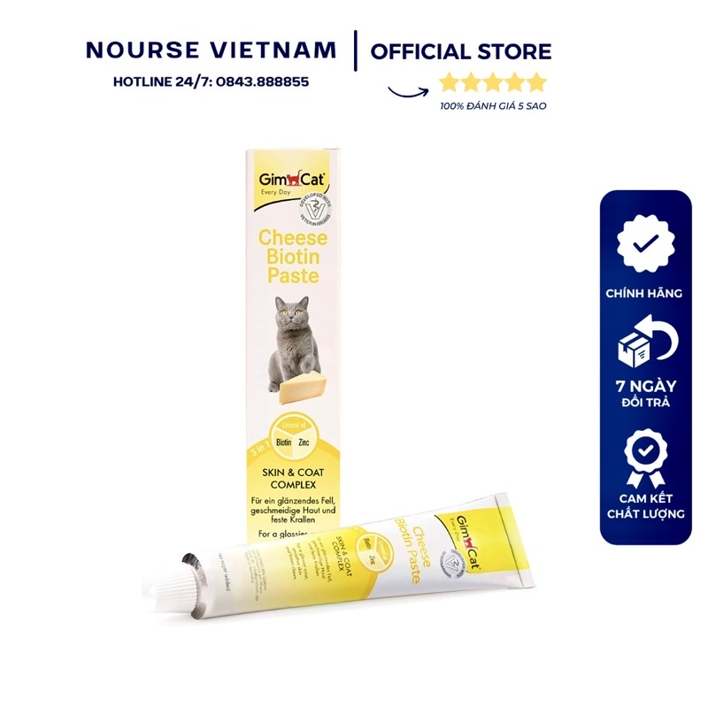 Gel Gimcat Cheese Biotin Paste hỗ trợ dưỡng lông, mượt lông cho mèo