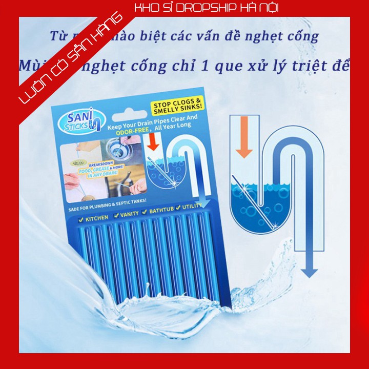 Que thông tắc cống sani sticks đa năng thông minh cho vệ sinh đường ống bồn rửa bát chén tay mặt nghẹt