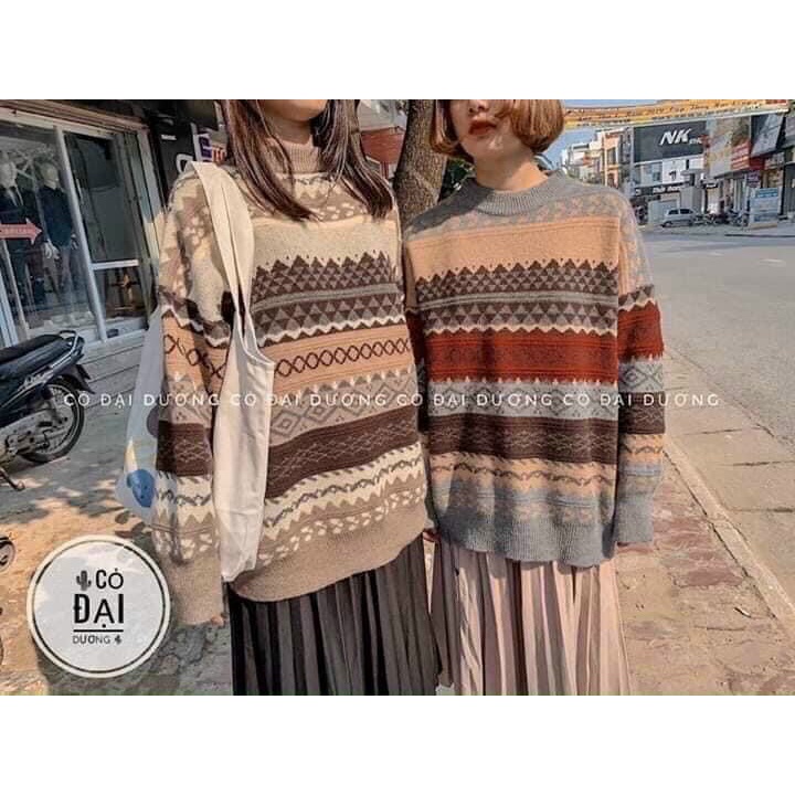 Áo len thổ cẩm họa tiết hàng Quảng Châu cao cấp phom rộng siêu đẹp | BigBuy360 - bigbuy360.vn