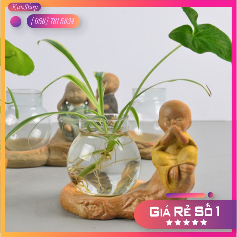 Set 4 Tượng Chú Tiểu An Lạc Kèm Lọ Hoa Phong Thủy, Bộ Tứ Tượng Chú Tiểu Tứ Không Kèm Bình Hoa Phong Thủy