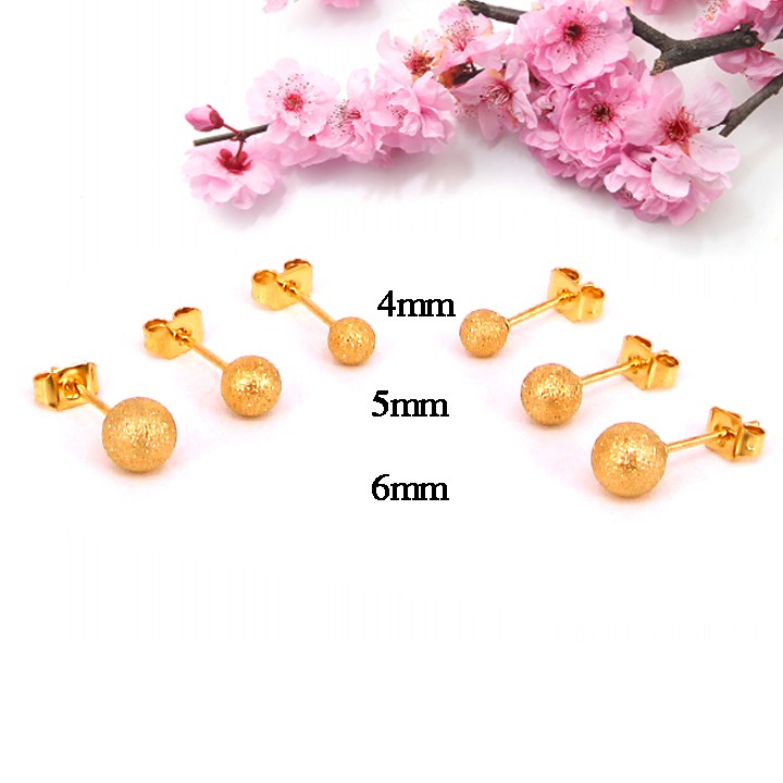 Bông tai titan bi phun cát mạ vàng thanh lịch