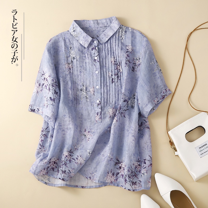 ☻ L O T U S ☻ Plus Size Áo Hoa Phong Cách Cổ Điển CAL1853