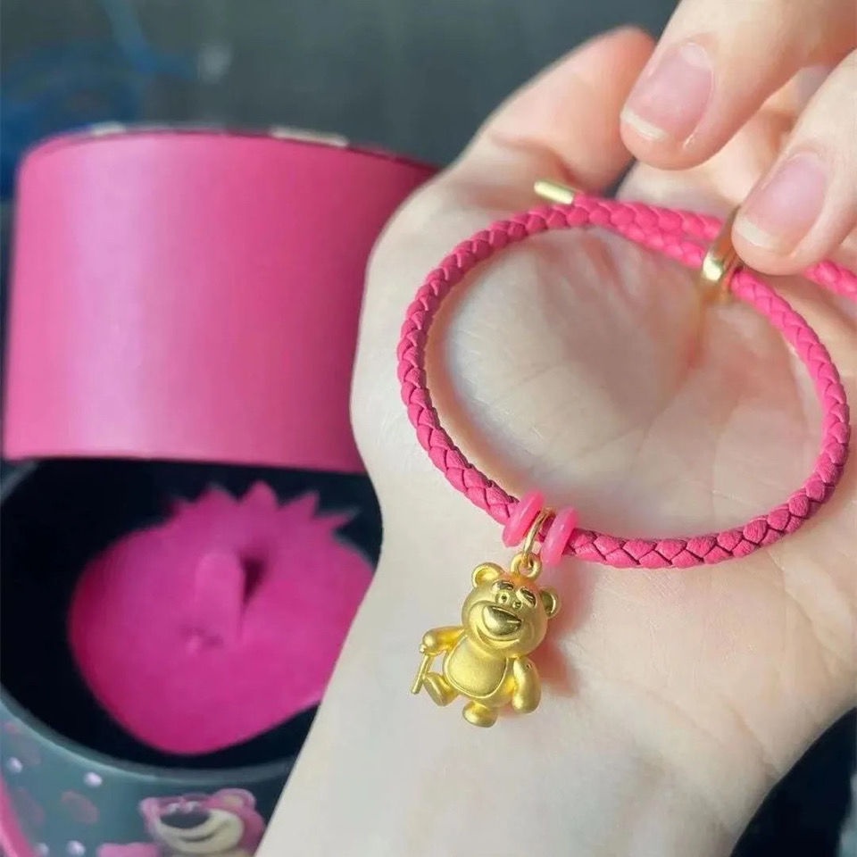 Vòng Tay Bạc 925 Hình Gấu Dâu Tây Disney Không Phai Màu RMVC