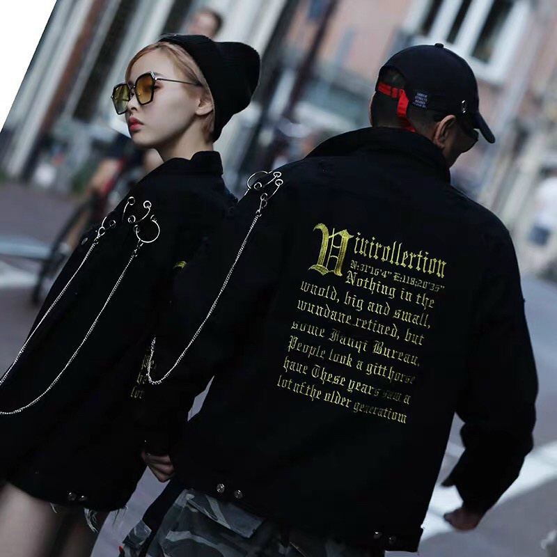 Ái Khiacs Jean Nữ Nam Basic Unisex Phối Xích In Chữ Đẹp Cao Cấp - Áo Khoác Bò - Hàng mới về