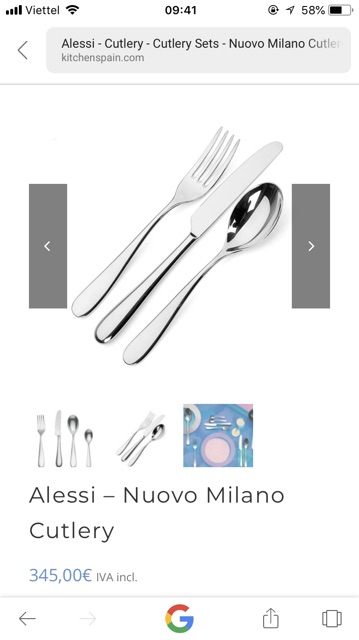 Combo 3 Dao Muỗng Nĩa ALESSI ITALY Nouvo Cutlery Stainless Steel 18/10 cao cấp