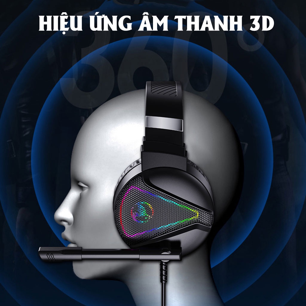 Tai nghe chụp tai Gaming tích hợp Mix HXSJ F16 RGB Jac 3.5mm âm thanh 3D giả lập 7.1 chuyên dùng nghe nhạc, chơi game
