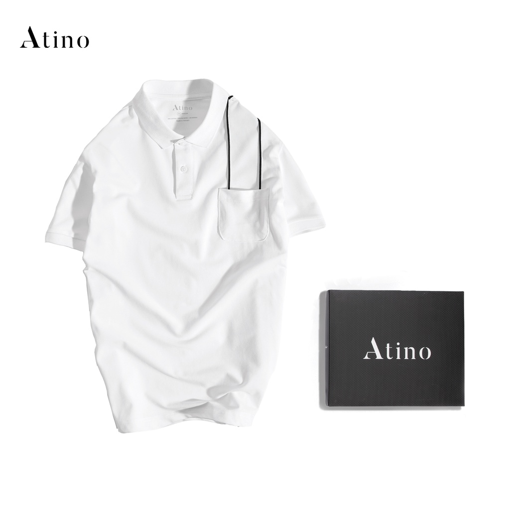 Áo Polo Nam túi ngực POKE ATINO sang trong lịch lãm vải cá sấu Cotton cao cấp chuẩn form APL2111 Trắng