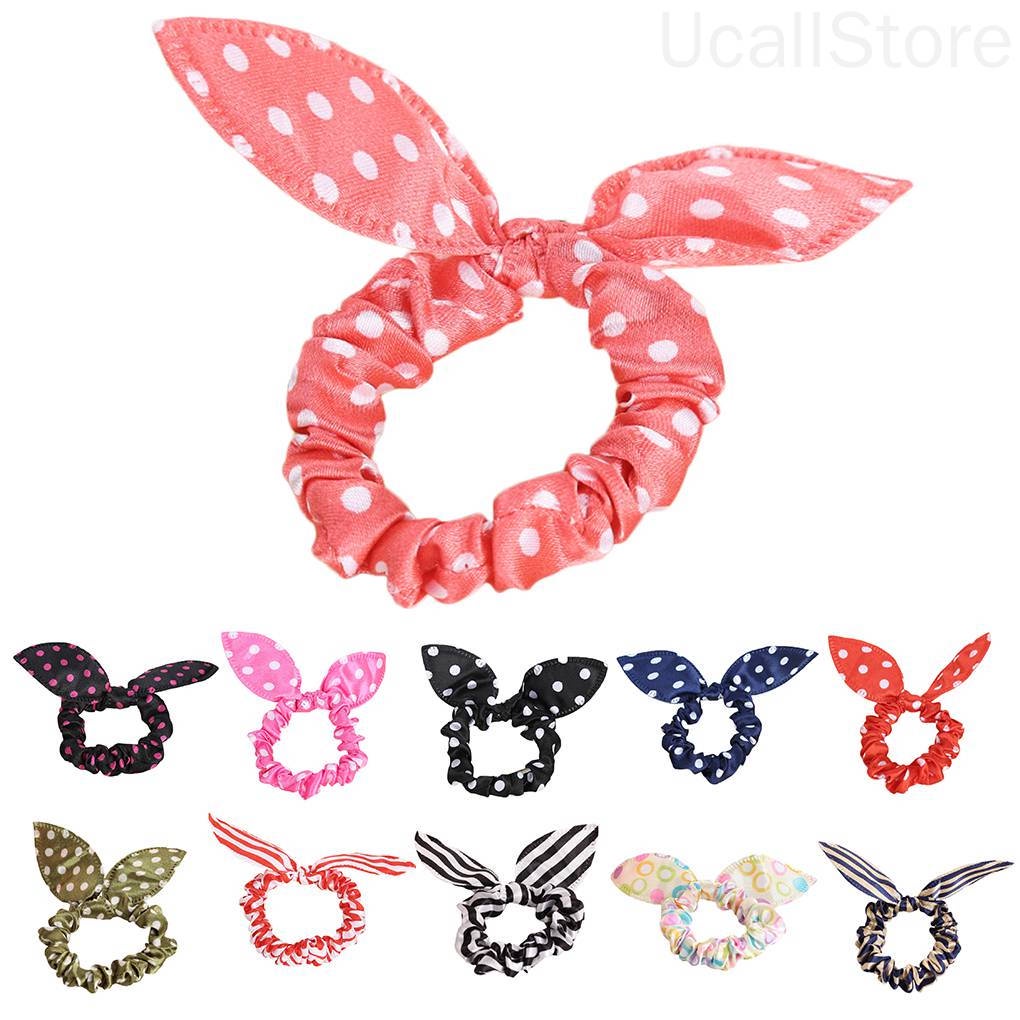 Dây Cột Tóc Tai Thỏ Co Giãn Họa Tiết Chấm Bi Nhiều Màu Sắc Cho Bé Gái 1 Tuổi