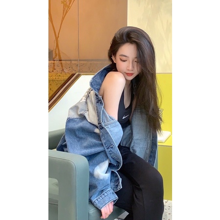 Áo khoác denim, jacket jeans nữ BalenC^ logo sau lưng thời trang phong cách