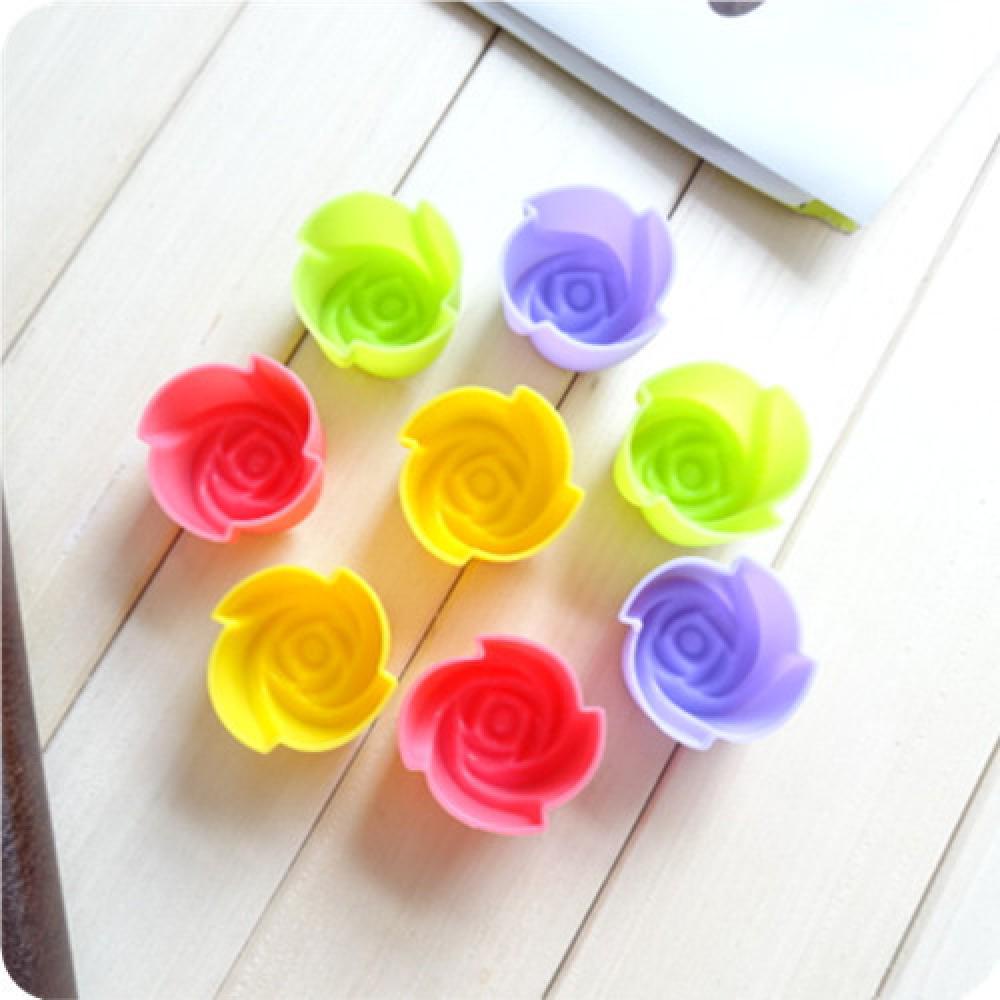 1 Khuôn Silicone Làm Bánh Muffin &amp; Socola Hình Hoa Hồng 8 Cái