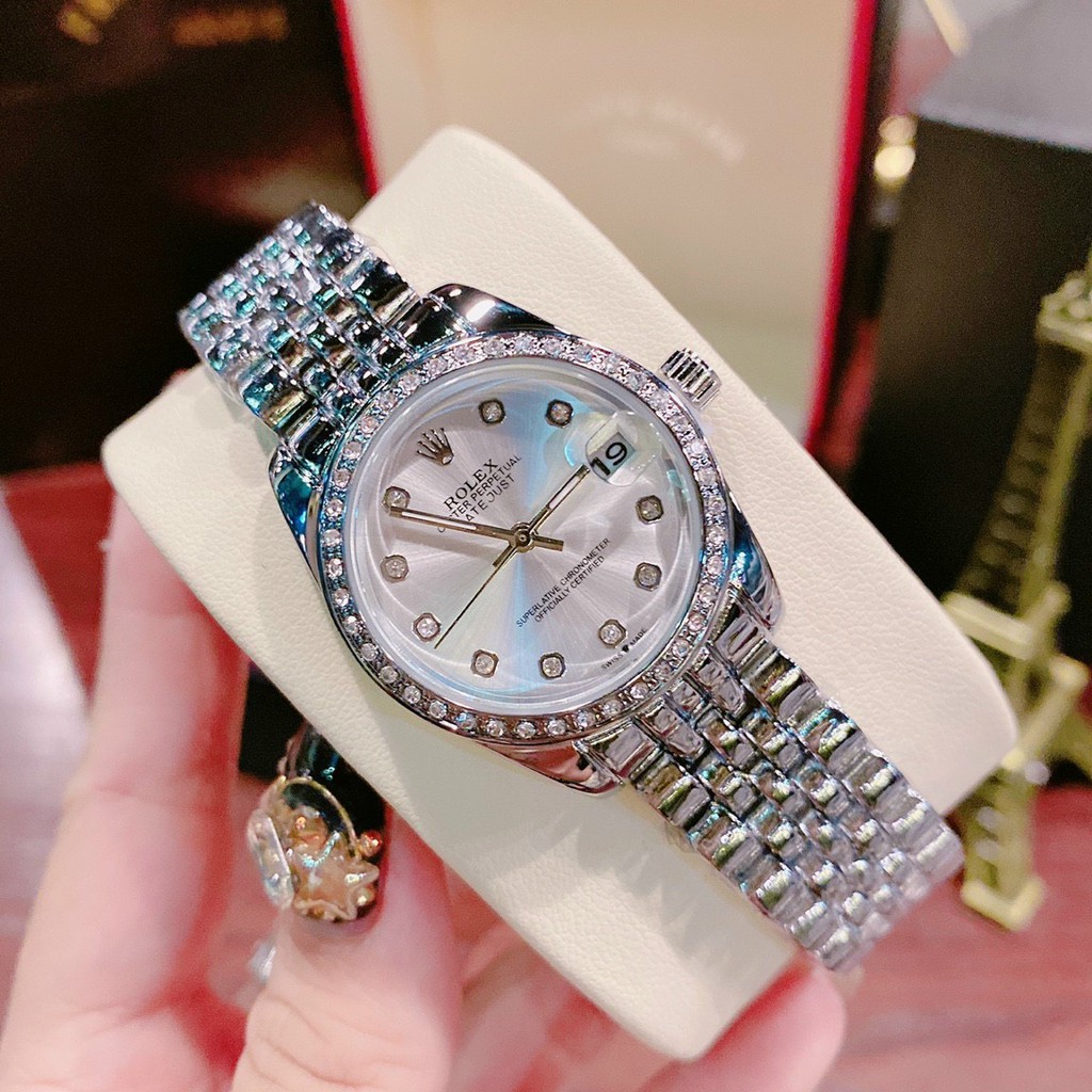 Đồng Hồ Nữ Đeo Tay ROLEX Cao Cấp Mặt Kính Chống Nước Dây Kim Loại Đính Đá Cực Đẹp Nữ Tính | BigBuy360 - bigbuy360.vn