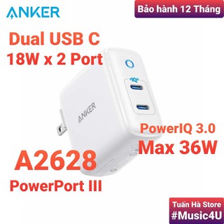 Củ sạc nhanh Anker 2 cổng A2628 36w cho Iphone 7 8 X 11 12 13 Pro Max Plus Tuấn Hà Store