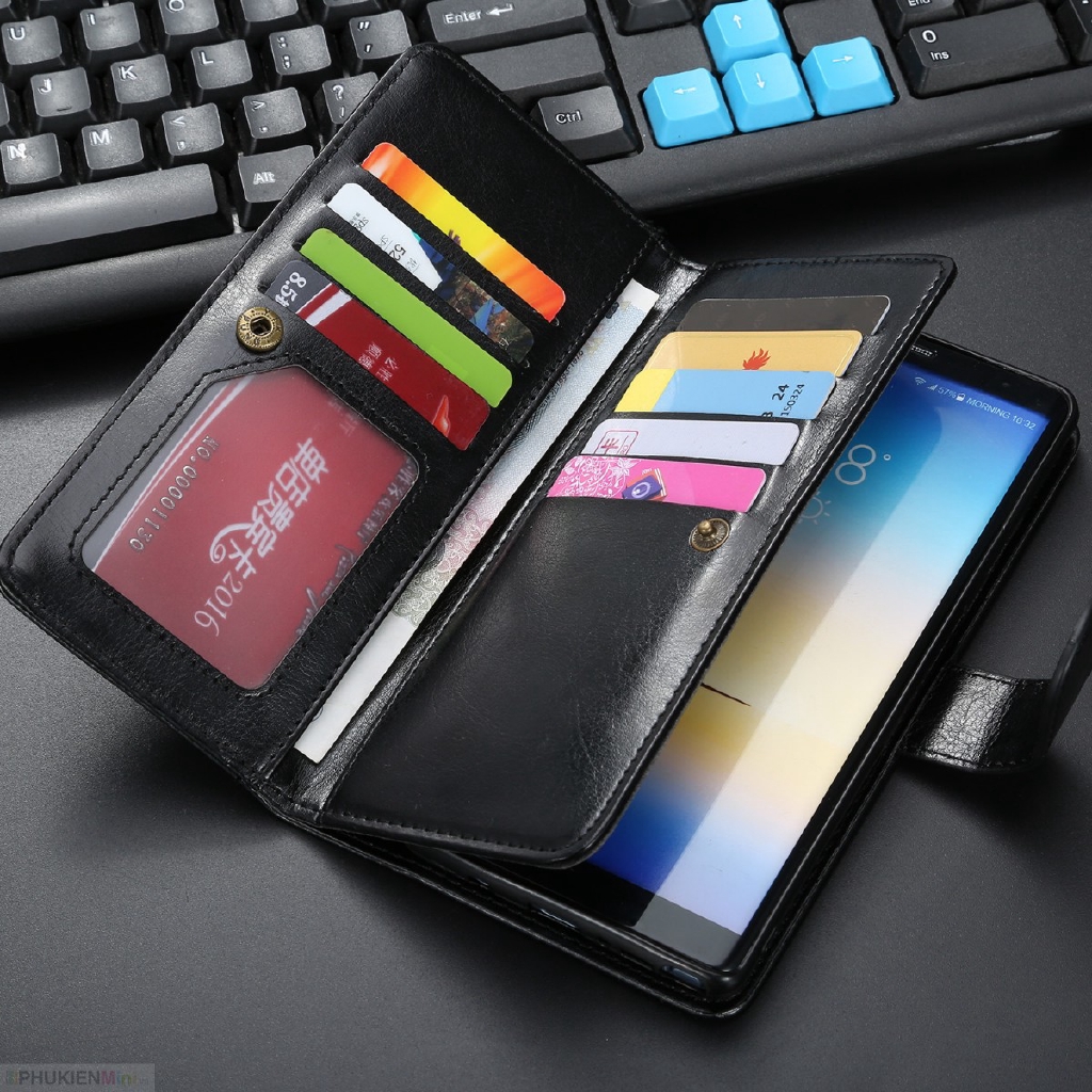 Bao da ví điện thoại kèm 2 ngăn đựng thẻ tiền, ốp lưng rời, nút cài nam châm cho Samsung Galaxy S9 Plus/Galaxy S9+