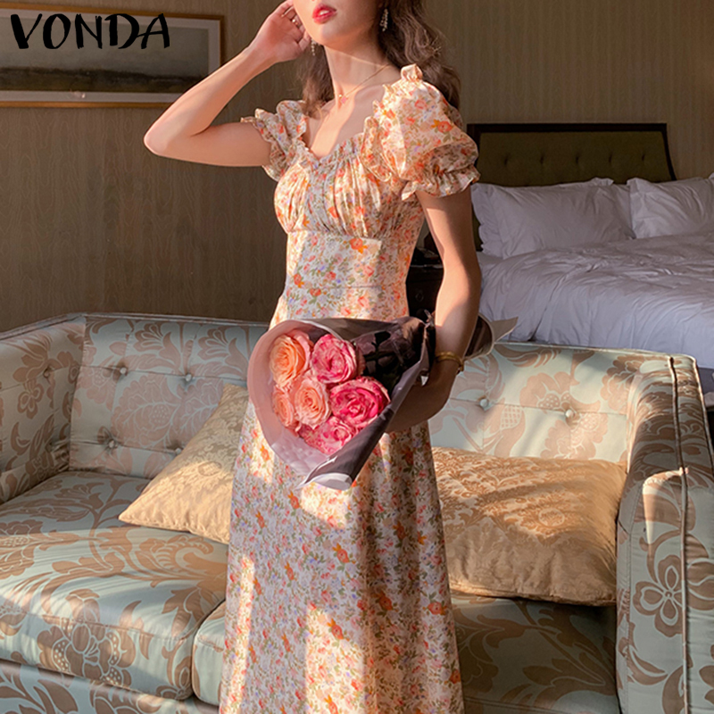  Đầm Tay Ngắn Cổ Vuông VONDA Họa Tiết Hoa Xẻ Tà Phong Cách Hàn Quốc | BigBuy360 - bigbuy360.vn