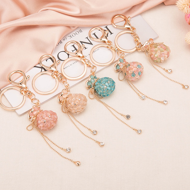 Móc khóa hình túi xách đính đá opal phong cách Trung Hoa Móc khóa hình túi xách