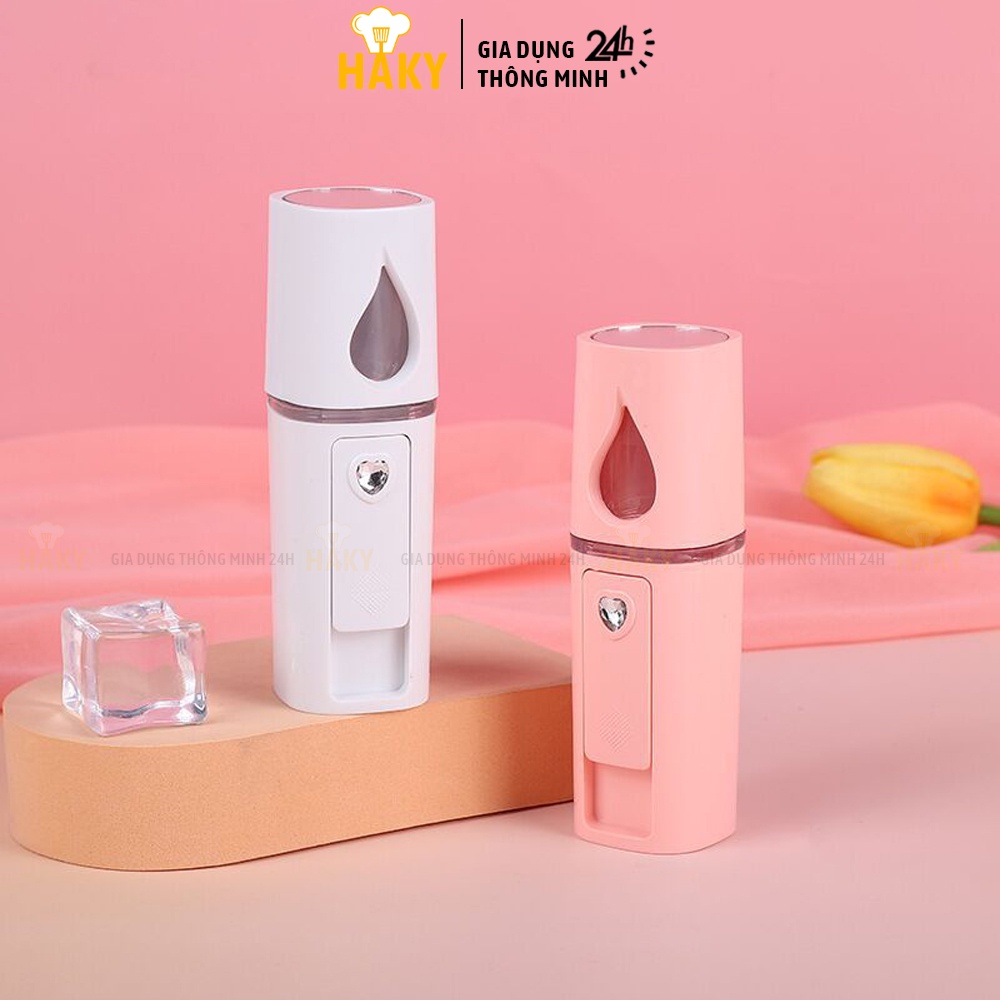 Máy phun sương cầm tay mini xịt khoáng Nano L2 cấp ẩm da mặt HAKY033, thiết kế mới có gương soi, sạc USB