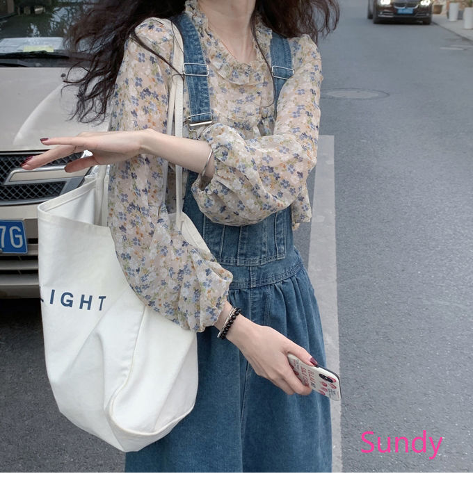 Áo chiffon in hoa phối bèo lá sen thời trang xuân hè cho nữ