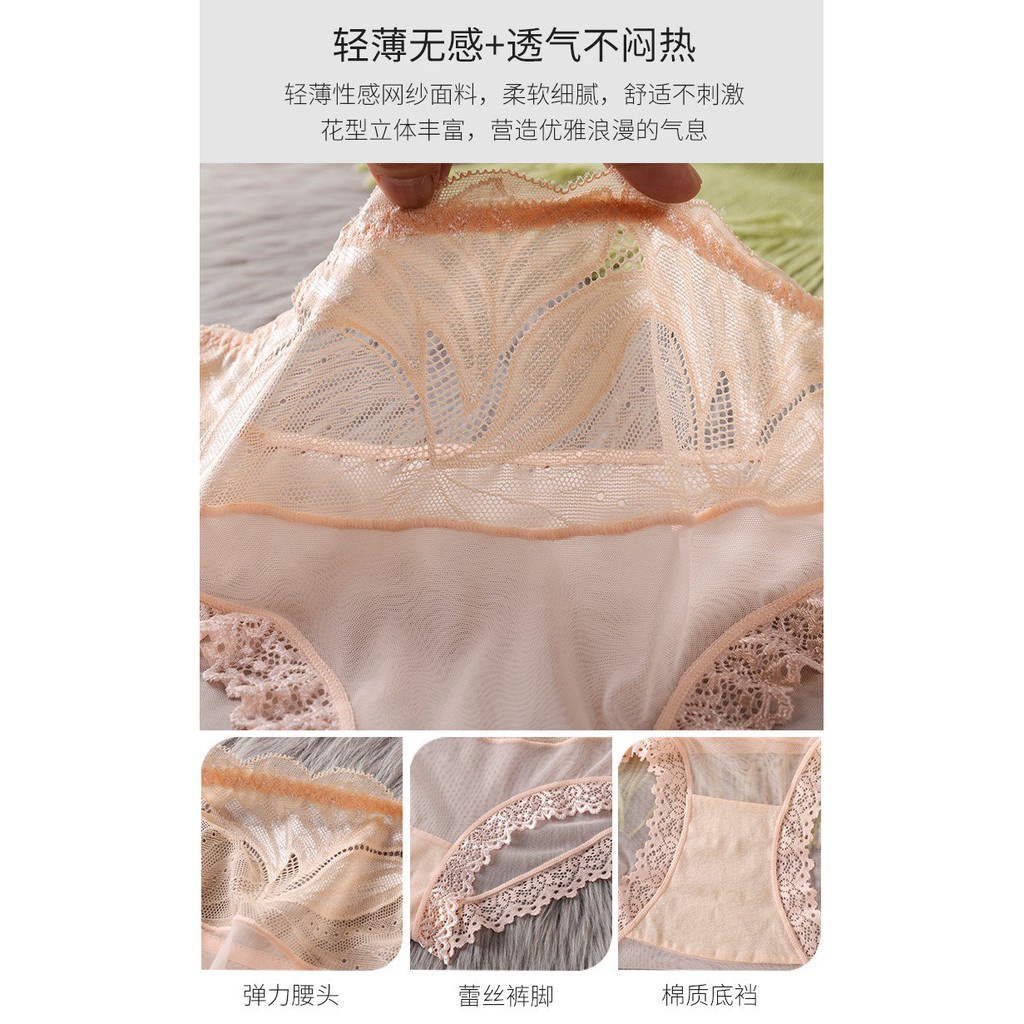 Quần Lót Nữ ren Sexy lưới phối cạp ren họa tiết lá sexy gợi cảm mỏng mát mã 518