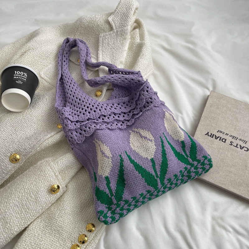 Túi Đeo Vai Đan Len Hình Hoa Rỗng 2022 Thời Trang Đi Biển Cho Nữ