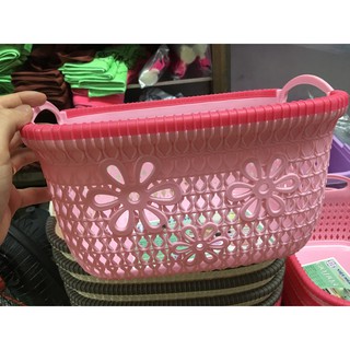Combo 2 giỏ nhựa hoa đan giả mây có quai xách size bé / Rổ nhựa Việt Nhật có quai xách
