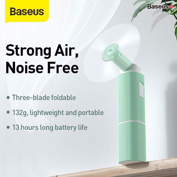 Quạt cầm tay mini Baseus B02 tích hợp pin dự phòng 2000mah có thể thu gọn quạt lại với cách nhựa mền an toàn
