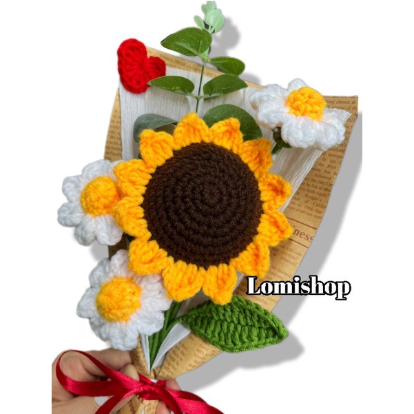 Bó hoa hoa hướng dương len móc LOMISHOP - Bó hoa quà tặng - Hoa hướng dương len móc - Hoa tốt nghiệp.