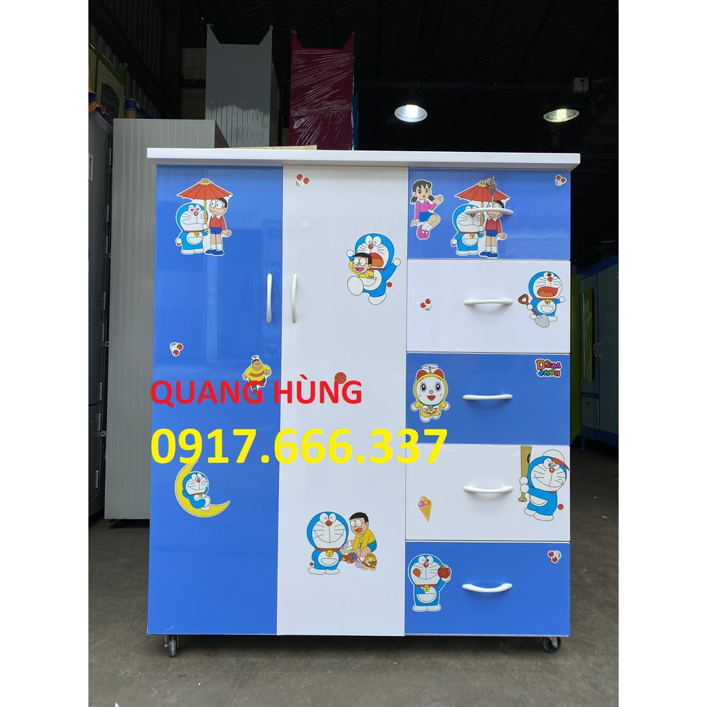 Tủ nhựa đài loan 2 cánh 5 ngăn màu trắng xanh - tặng kèm hình dán cho bé