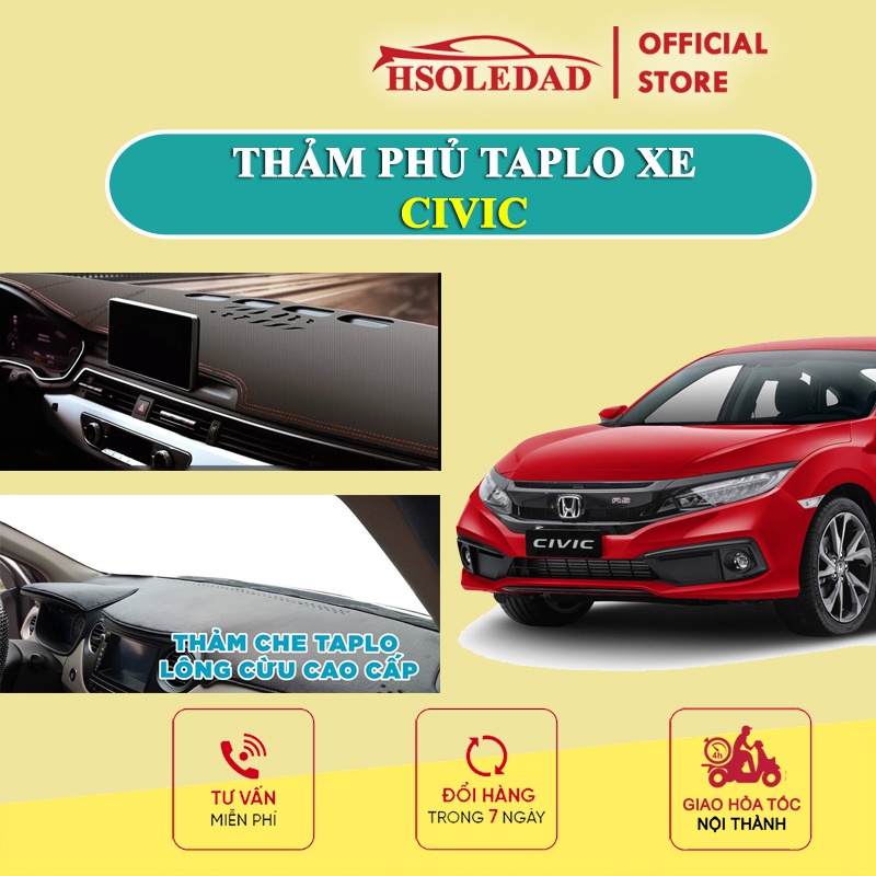 Thảm taplo HONDA CIVIC bằng lông Cừu 3 lớp hoặc Da Cacbon