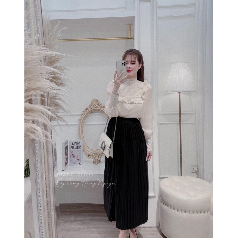 Chân váy maxi xếp ly dài cạp chun co giãn, Chân váy dáng dài cạp cao CV913 - NhiNhi Shop