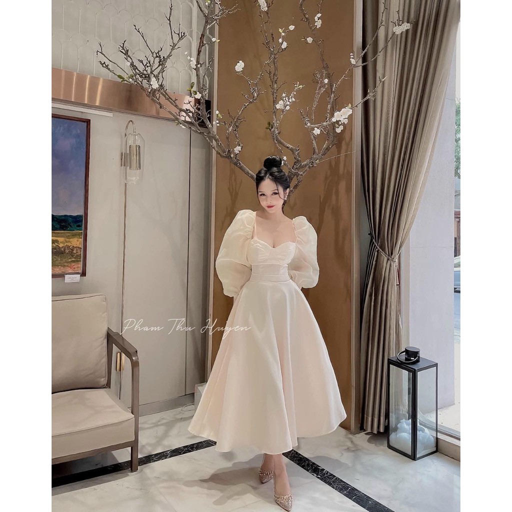ĐẦM CUP NGỰC TAY DÀI PHỒN ORGANZA AS