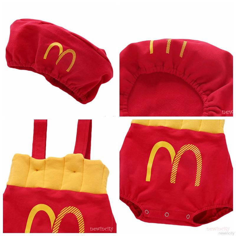 Bộ áo liền quần hai dây có nút và mũ đáng yêu cho bé