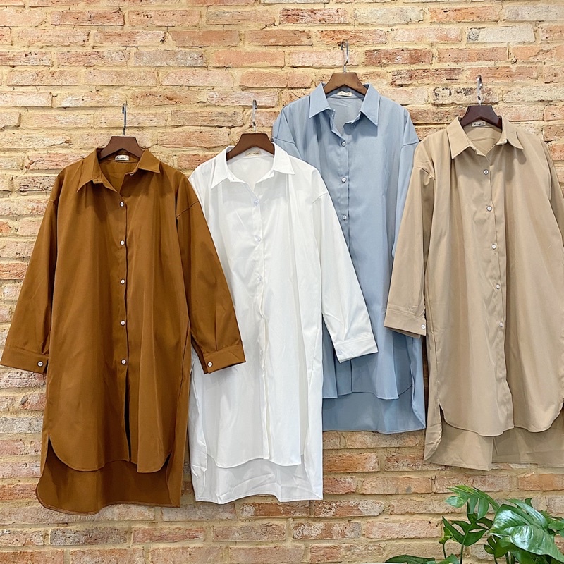 Đầm Sơmi tay dài SHIRT DRESS thiết kế form dài oversize suông rộng