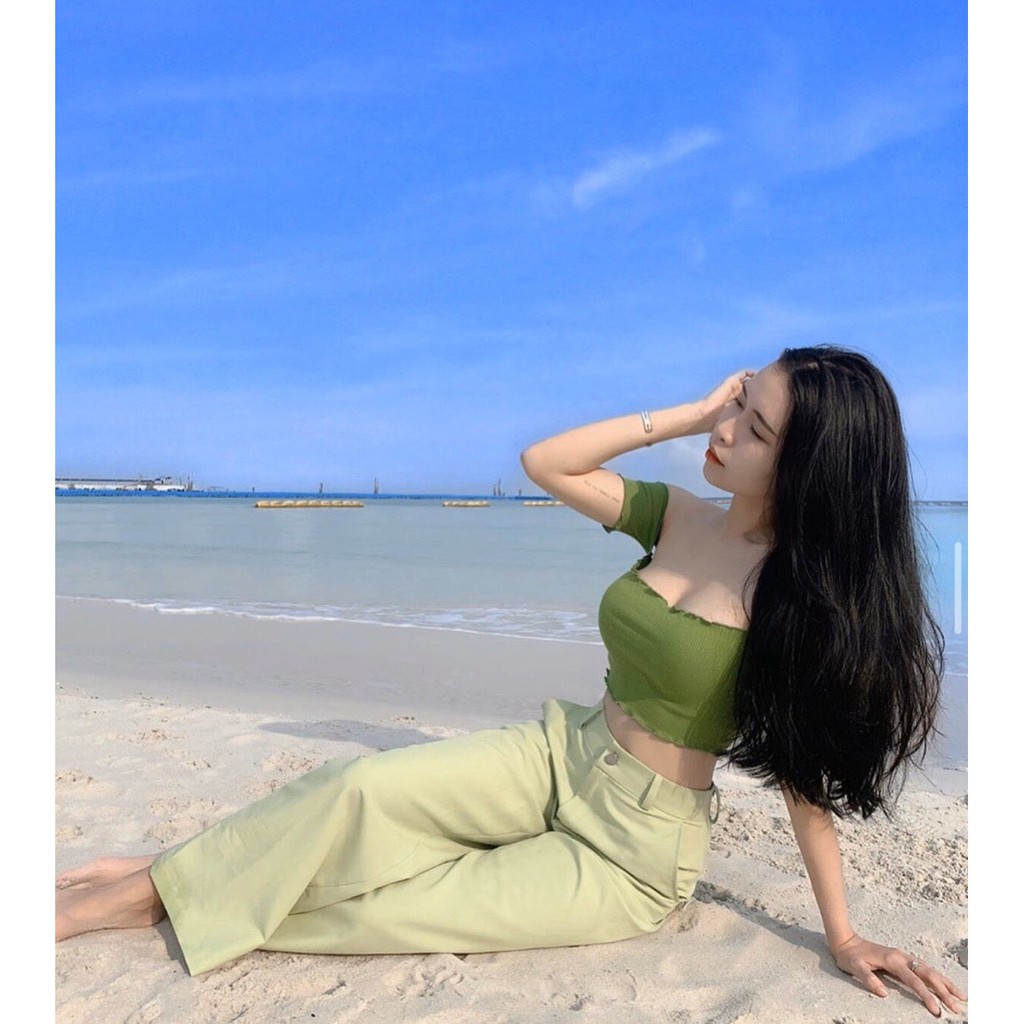 hot hít áo kiểu màu rêu hở vai sexy siêu hot hit