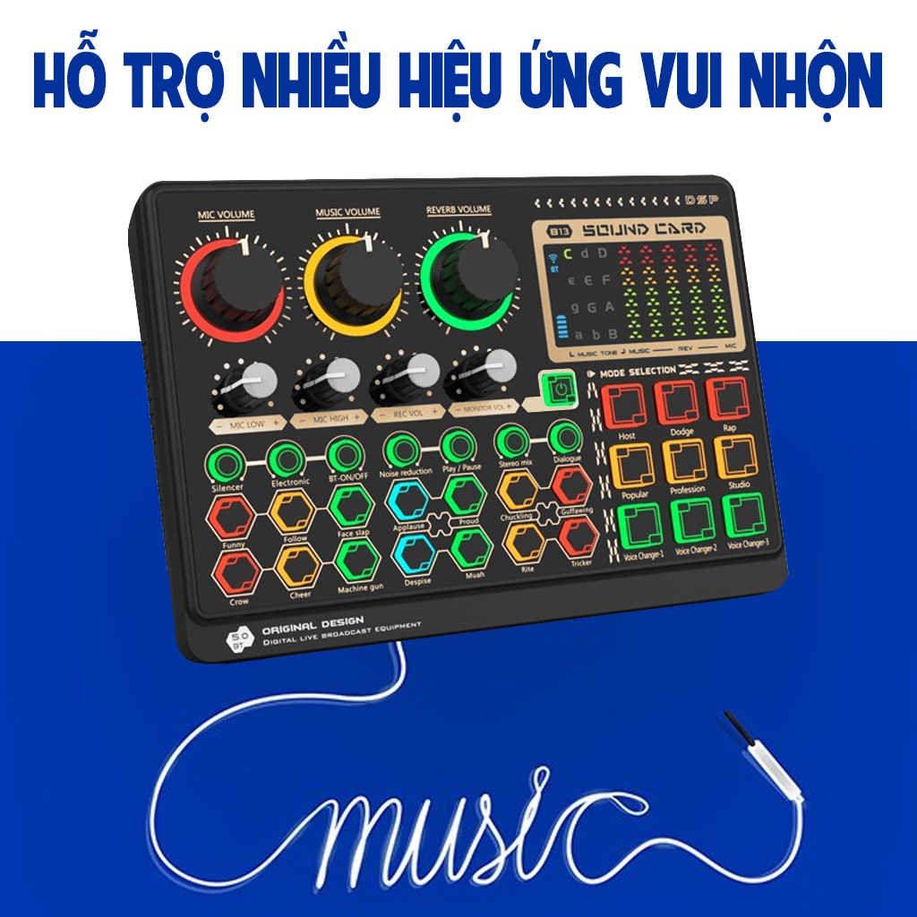 SOUND CARD THU ÂM B13 HÁT KARAOKE LIVESTREAM TÍCH HỢP BLUETOOTH AUTOTUNE KẾT NỐI ĐƯỢC 2 MICRO VÀ 2 TAI NGHE -dc4396