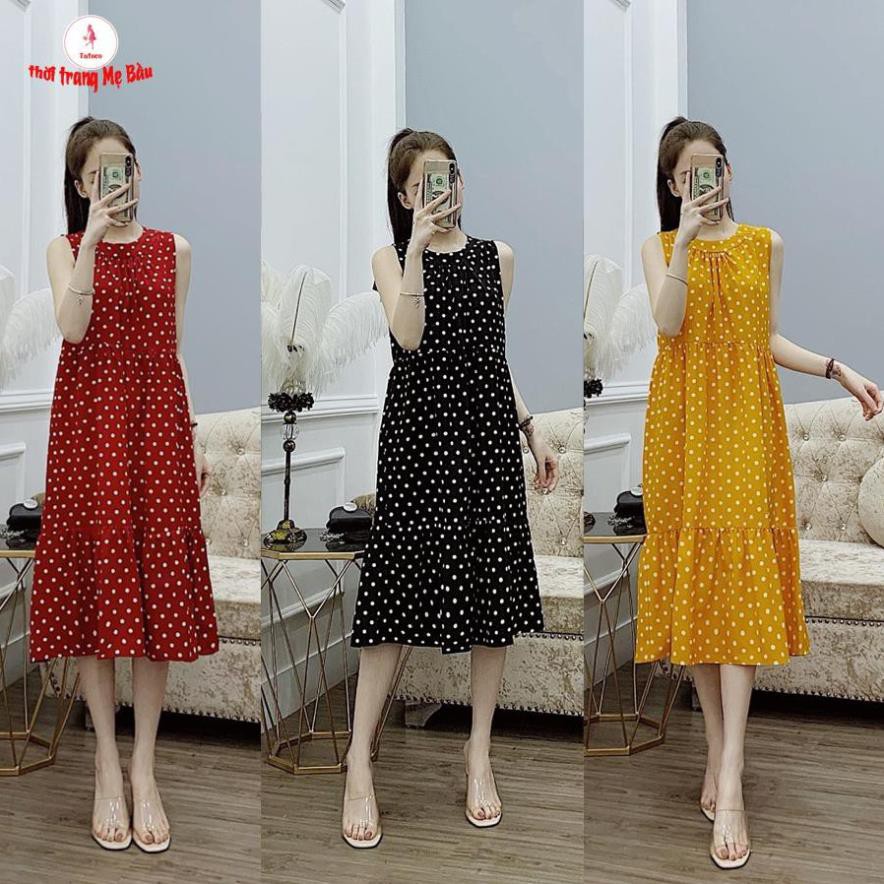 Váy bầu chấm bi ba lỗ hàng thiết kế (hình thật) (shop Tatoco)