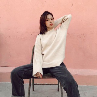 Áo len mịn oversize cổ tròn