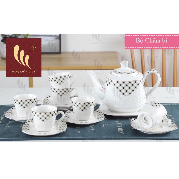 Bộ Ấm Chén Pha Trà Đẹp 100% Sứ Xương Cao Cấp Camellia Phong Cách Hiện Đại Mã BL