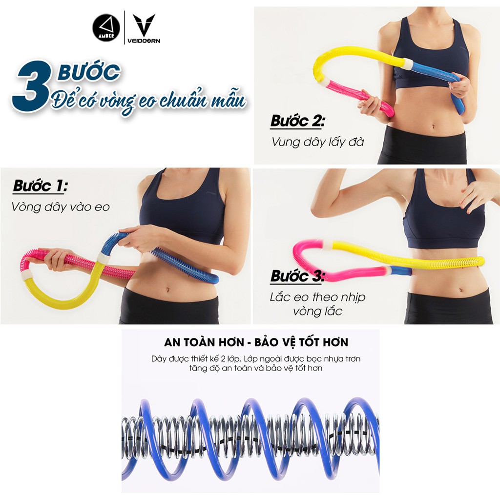 Vòng Lắc Eo Hula Hoop Veidoorn, Vòng Lắc Eo Thông Minh, Giảm Mỡ Bụng, Vòng Lắc Eo Lò Xo - AMBERVIETNAM