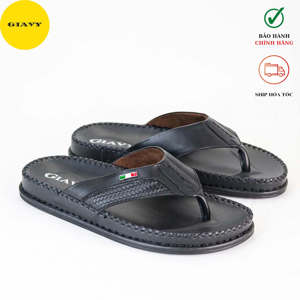 Dép kẹp nam quai da, đế viền chỉ thời trang DT807 - GIÀY GIAVY