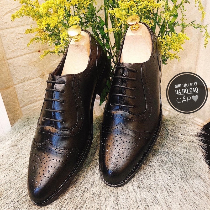 Giày oxford công sở buộc dây đen,da bò nguyên tấm,đế phíp cao su 3 lớp bền đẹp,lót da❤️ Giày da nam
