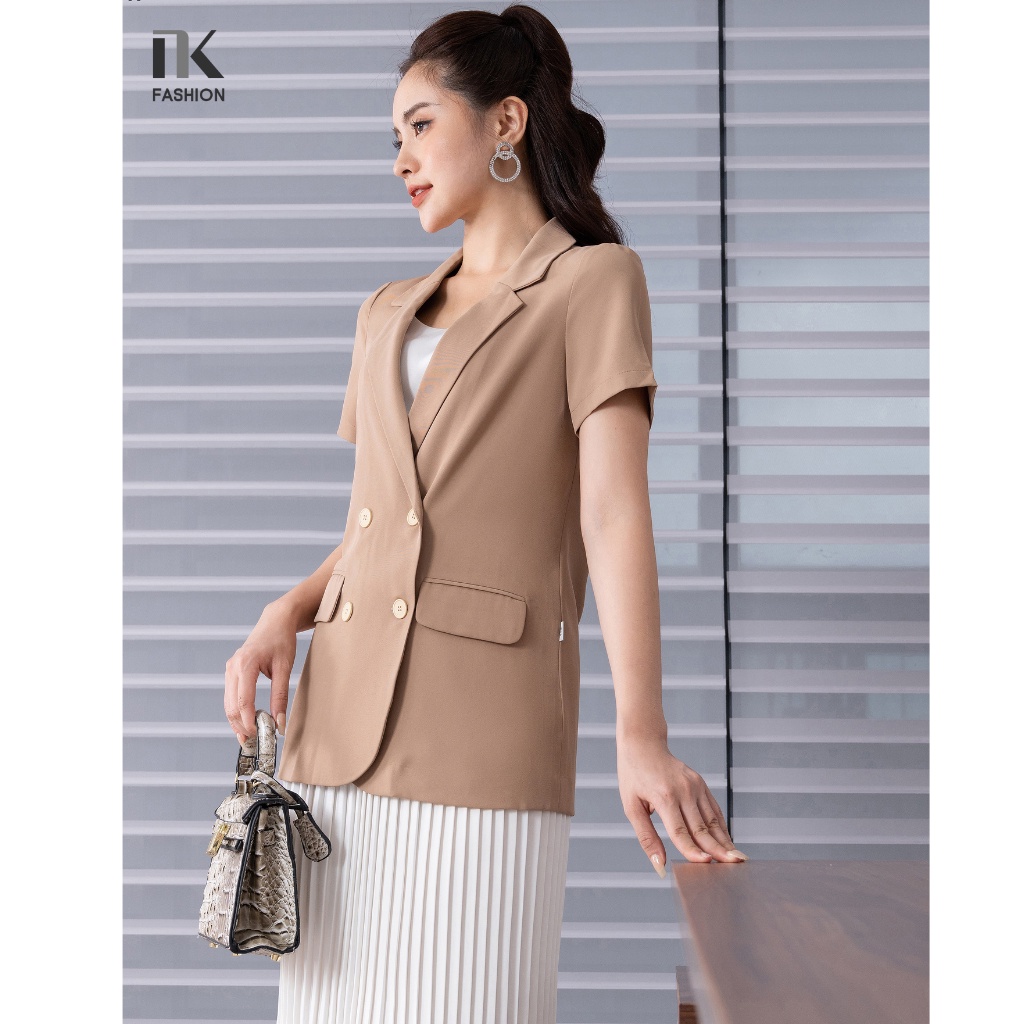 Áo Kí Giả Dáng Suông Tay Ngắn NK Fashion Thiết Kế Đứng Form, 4 Cúc Điệu Đà, Chất Liệu Nhập Hàn Thoáng Mát NKSM2205002