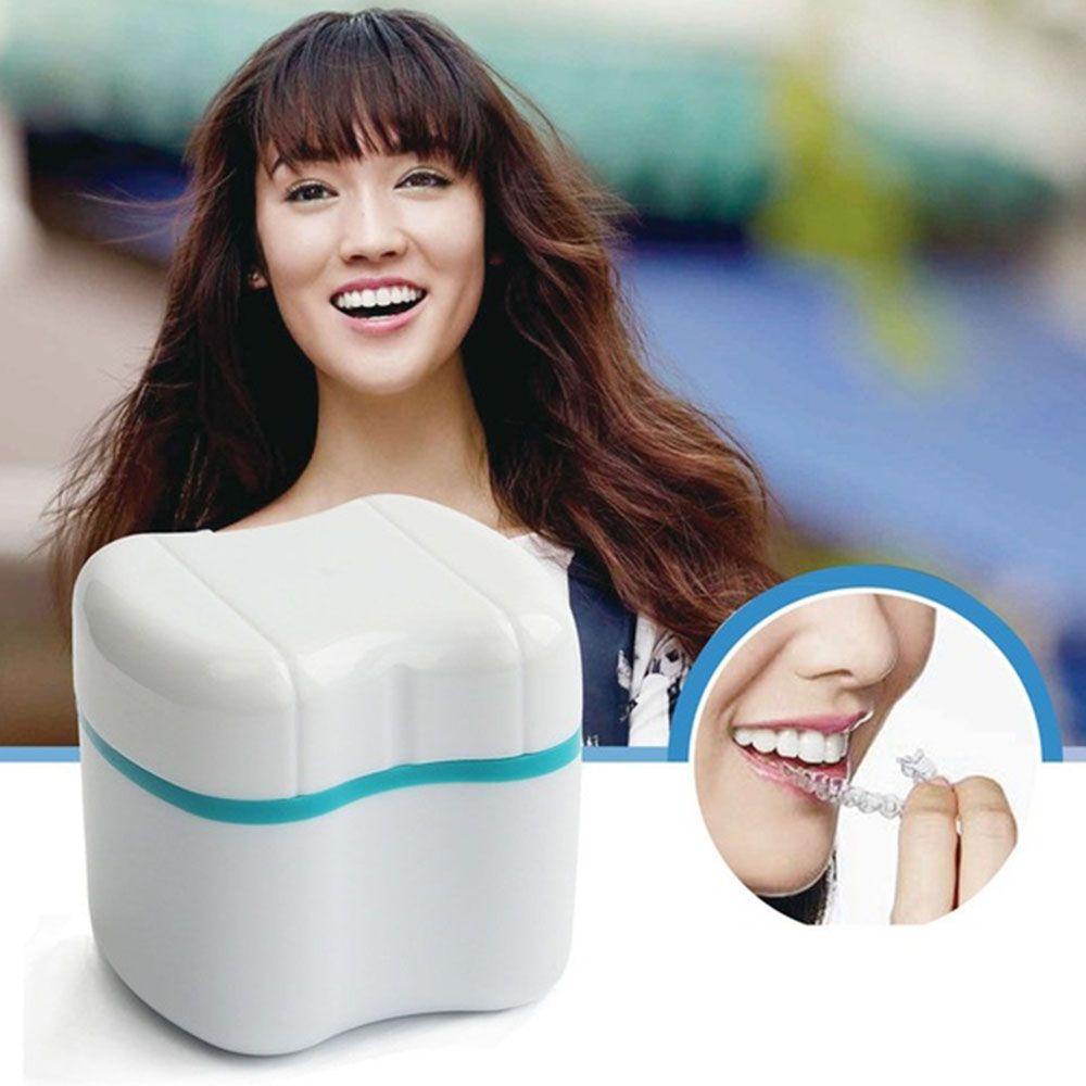 Hộp Đựng Răng Giả Mini Màu Ngà Có Bộ Lọc Làm Sạch Tiện Dụng