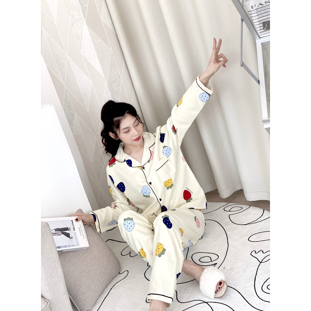 Đồ bộ ngủ pijama nữ dài tay HATIBO chất kate thái hàng đẹp. Bộ mặc nhà thu đông dưới 60kg | BigBuy360 - bigbuy360.vn