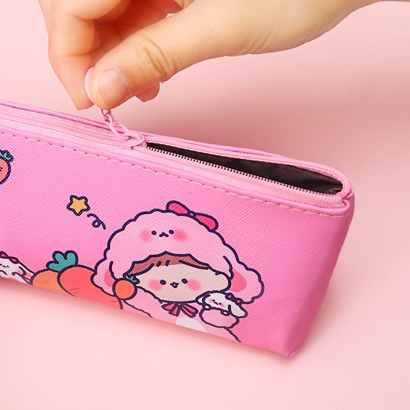 Hộp bút cute bằng da PU chống thấm nước hình cô gái dễ thương xinh xắn